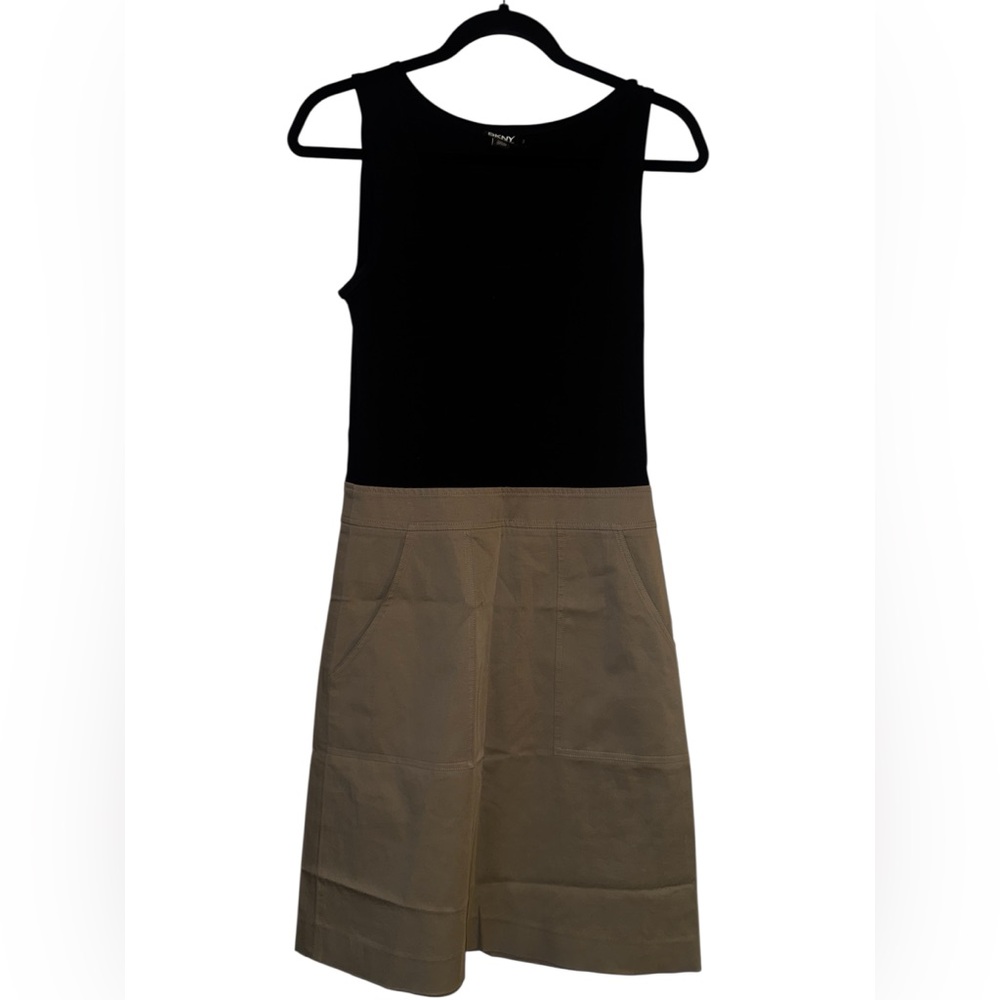 Dkny Black Top with Khaki Skirt Colorblock Dress - Picture 1 of 6